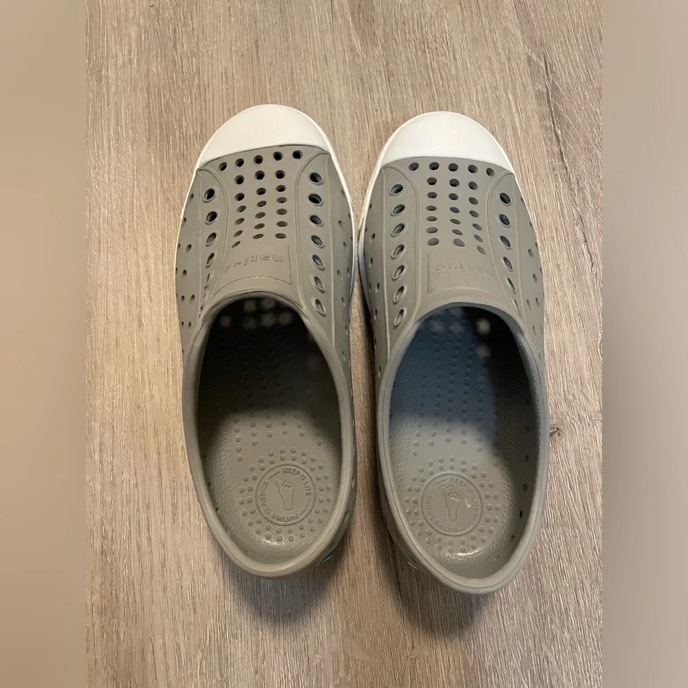 Native Shoes Kids Grey Slip-On Water-Resistant Sneakers with White Toe